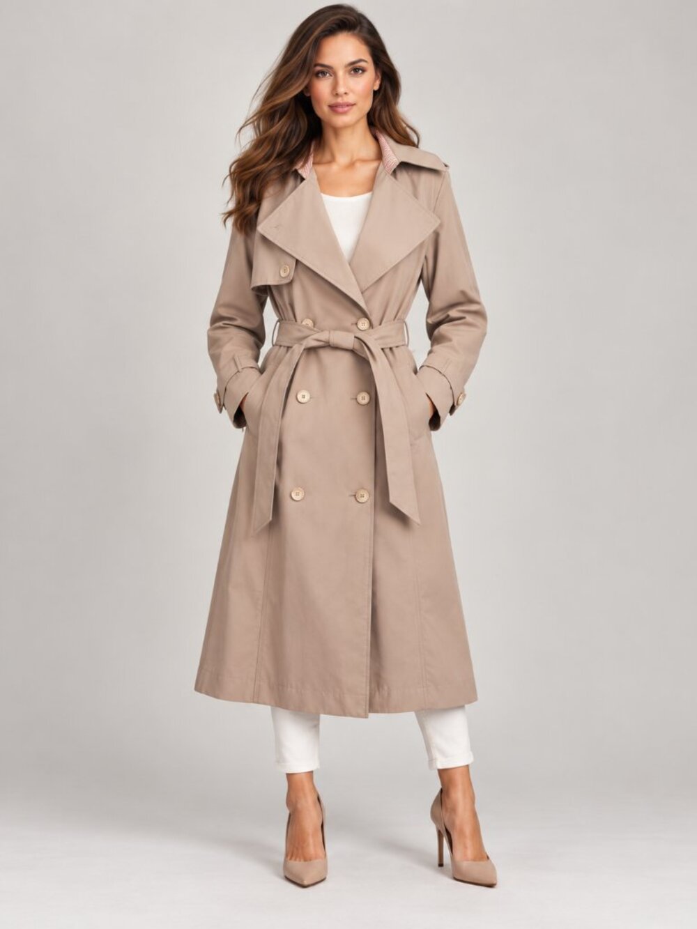 French Connection Women's M Taupe Hooded Belted Double Breasted Trench Coat NWT